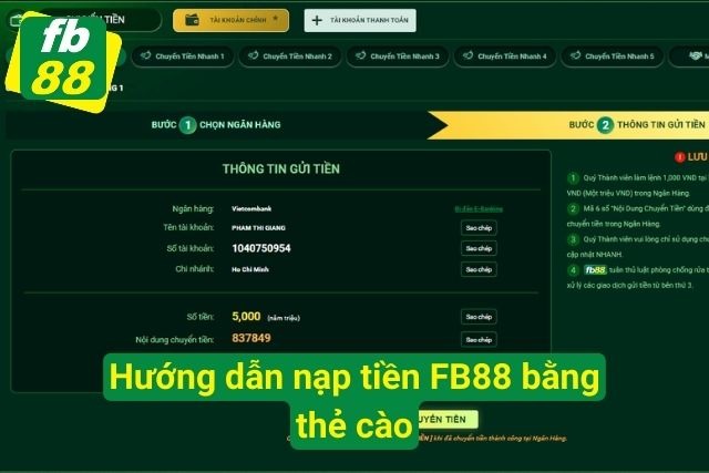 Các thao tác gửi tiền qua thẻ cào